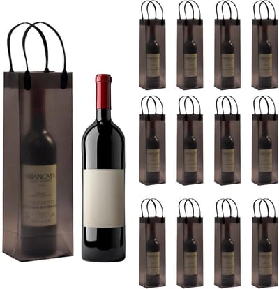 SnelShoppen - 12 Elegante Champagnezakjes Zwart Doorzichtig met Handvat - Geschenkverpakking voor Wijnflessen - Perfect voor Kerstmis, Bruiloft en Fee