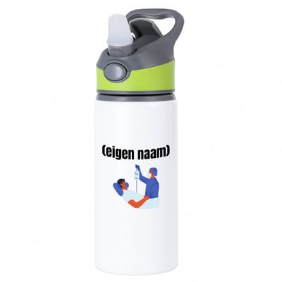 Hacebo® - dokter met patient met eigen naam waterfles met rietje groen - Dokter - iemand die dokter is - ziekenhuis - verjaardag - cadeau - kado - water fles - 650ML