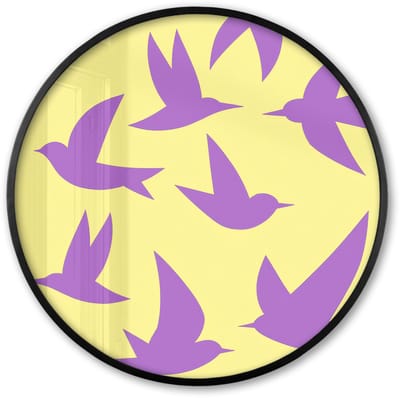 Poster in lijst Rond - Fotolijst 60x60 cm - Posters - Vogels - Cirkel - Geel - Beweging - Ronde posterlijst zwart - Decoratie - Wanddecoratie woonkamer - Muurdecoratie slaapkamer