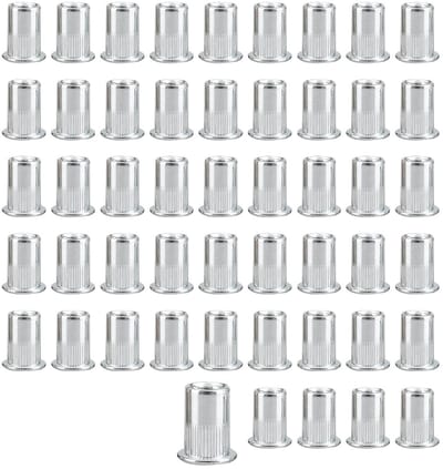 Rivet Nuts M6 van RVS met vlakke kop, schroefinvoeren voor metaalplaten, buizen en kunststof, set van 50 stuks, duurzaam en corrosiebestendig