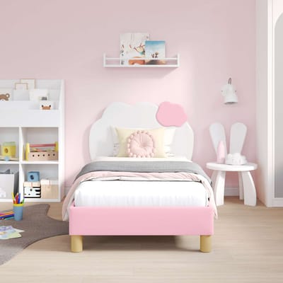 vidaXL - Kinderen - bedframe - met - hoofdboard - Roze - 80 - x - 160 - cm - PU