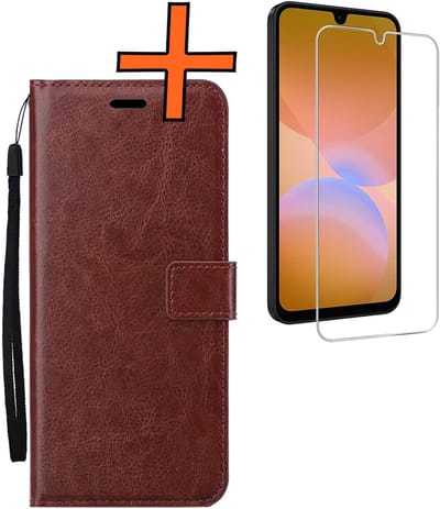 Hoes - Met Screenprotector - Geschikt voor Samsung Galaxy A26 - Luxe Pasjeshouder - Bookcase Portemonee - Flip Case - Kunstleer Book Case - Flipcase - Book Cover - Walletcase - PortemonneeHoes - Bruin