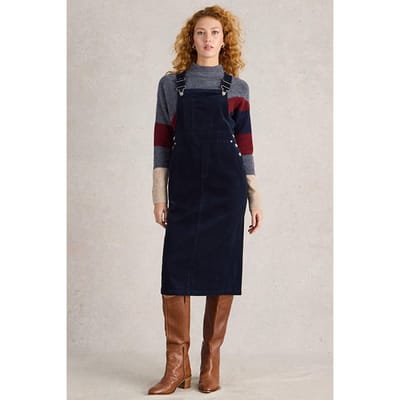 White Stuff Emmie Organic Cord Midi Pinny Dark Navy Size: 6 PETITE | Midi Dresses Outlet | Dames | Blauw
