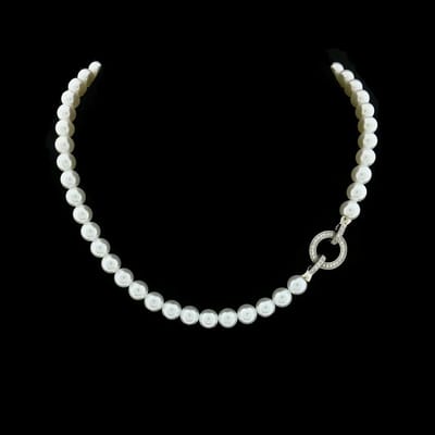 Victoria Valenza Sofia Parelcollier met Zilverkleurig Slot met Zirkonia Stenen - Ketting - Zilverkleurig - Parelketting - Zirkonia