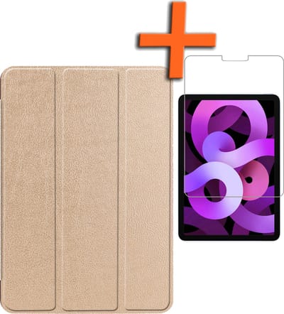 Hoesje - Geschikt voor Apple iPad Air 5 (2022) - 10.9 inch - 5e Generatie - M1 - Met Screenprotector - Trifold Bookcase - Hard Cover - Hardcover Book Case - Tablet Hoes - Goud