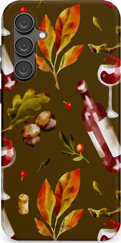 Casetastic Hoesje Geschikt voor Samsung S23 FE - Stijlvolle Beschermende Duo-layer Case - Rode Wijn Bladeren