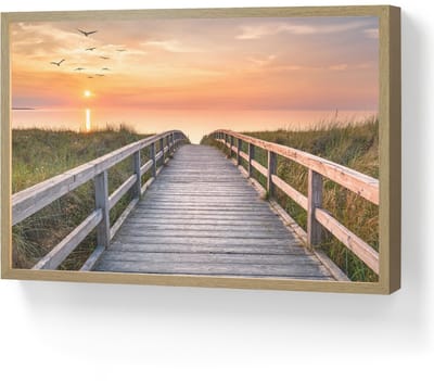 Wandlamp 60x40 cm - Oplaadbaar - Zonsonderang - Zee - Pad - Gras - Duin - Vogels - Wandlampen binnen woonkamer - Slaapkamer lamp - Decoratieve nachtlamp - Vloerlamp draadloos