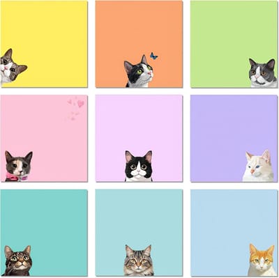 Plakbriefjes set met 9 blokken in katten thema, 7,6 x 7,6 cm