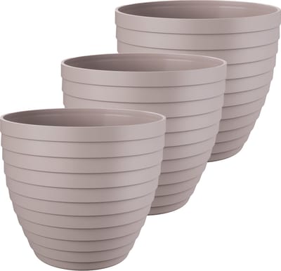 Juypal Bloempot/plantenpot Florenzia - 3x - taupe - kunststof - D18 x H16 cm - voor buiten/binnen