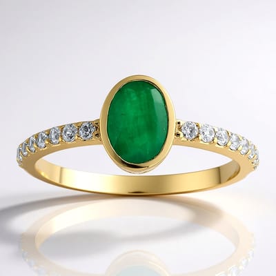 Cavill - 9K Geelgouden ring - 0,683 ct Zambia Smaragd & 0,319 ct Cambodjaanse zirkon - Elegante Ovaal Damesring - Luxe Sieraden