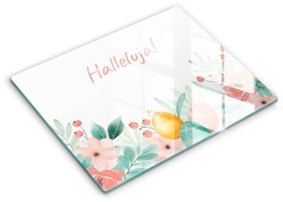 Wallfluent Glazen Snijplanken - Motief: Feestelijk Alleluia! Snijplanken Glas - 40 cm x 52 cm - Veelkleurig Snijplanken van Glas - Snijplank van Glas - Hygiënische Snijplank van Glas - Antislip Hakplank van Glas