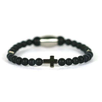 IbizaMen KIDS - pyrite kruis  matte onyx 4mm - 15cm