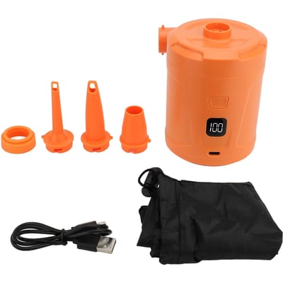 Elektrische Luchtpomp met 4 Mondstukken Opblaasbaar 5200mAh USB Oplaadbaar LED Display Draagbare Band oranje