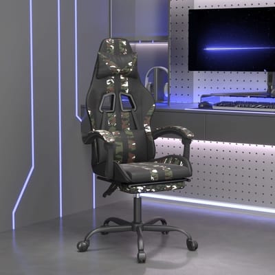 vidaXL - gamestoel - draaibaar - met - voetensteun - kunstleer - zwart&camouflage