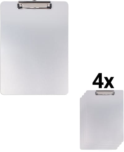 DESQ® Aluminium Klembord A4 - Set 4 stuks - Magnetische Achterkant - Vochtbestendig - Ophangoog - 226 x 319 mm