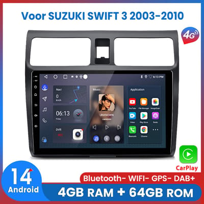 Awesafe 8-Core 4+64GB Autoradio - Geschikt Voor SUZUKI SWIFT 3 2003 t/m 2010 - Draadloze Carplay Android Auto - Touchscreen - GPS Navigatie 4G WiFi - Bluetooth Radio - 2003 2004 2005 2006 2007 2008 2009 2010
