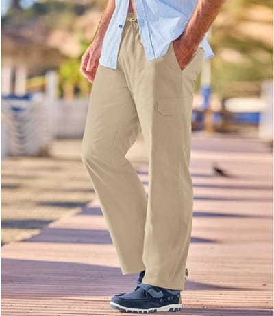 ATLAS FOR MEN - Beige cargobroek voor optimale ontspanning - Heren - Verkrijgbaar in grote maten - XXL