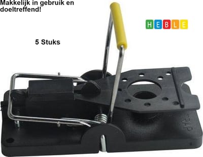 5 x Kunststof Muizenval ~ 100% Pakkans ~ Herbruikbaar ~ Voor Binnen & Buiten ~ Zonder Muizengif ~ Muizenklemmen ~ van Heble®