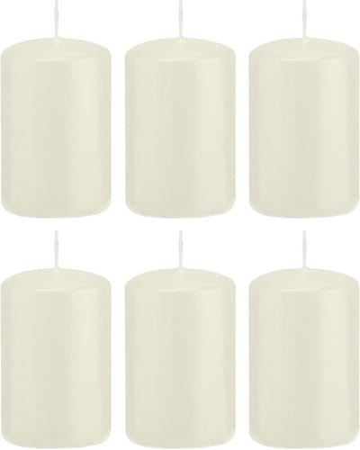 Trend Candles Cilinderkaars/stompkaars - 6x - ivoorwit - 5 x 8 cm - 18 branduren - met brandvertragende folie