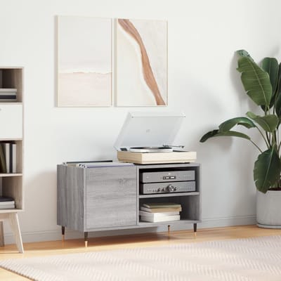 vidaXL - Platenkast - 85x38x48 - cm - bewerkt - hout - grijs - sonoma - eikenkleurig