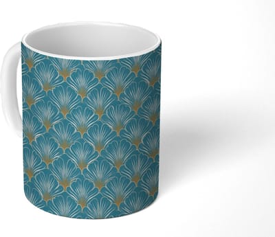 Mok - Koffiemok - Symmetrisch - Patroon - Blauw - Mokken - 350 ML - Beker - Koffiemokken - Theemok