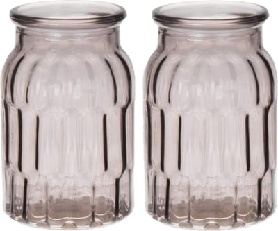 Bellatio Design Bloemenvaas klein - 2x - grijs - transparant glas - D10 x H16 cm - vaas