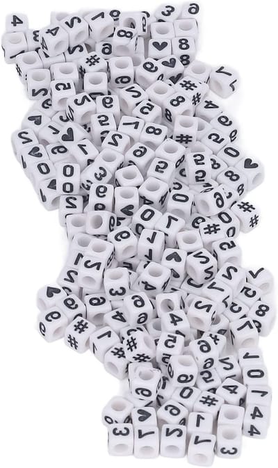 300 Stuks Witte Acrylaat Cijfers Kralen voor DIY Sieraden, Armbanden, Kettingen en Sleutelhangers - 7x7mm