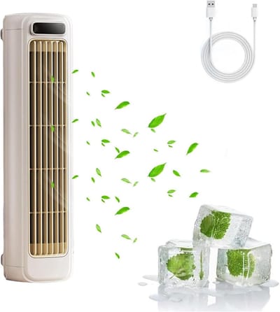 Luchtkoeler - Draagbare airconditioner - Persoonlijke Koeler - 3 in 1 mini Mobiele airco - Stille draagbare airconditioner met 3 snelheden - Bladloze verticale luchtcirculatie - Voor slaapkamer keuken en kantoor - Abrikoos