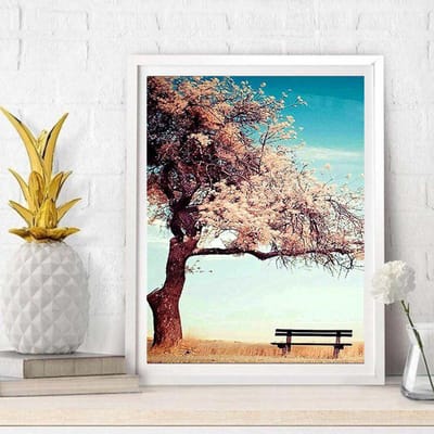 Diy 5d diamant schilderij roze boom met stoel diamant mozaïek foto borduurpatroon borduurwerk 20X30CM black