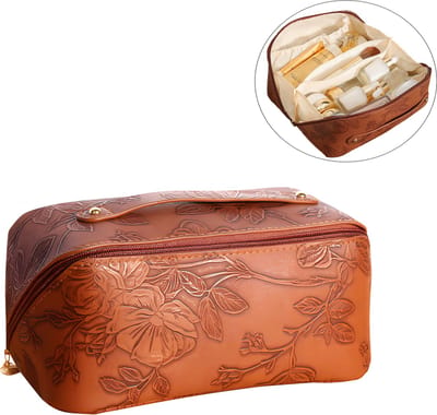 Rainbecom - Toilettassen - Beautycases - Classical - Retro Style - Cosmetica Tas - 25x12x12cm - 3.6 Liter - Bruin - Reliëfdruk 3d printen