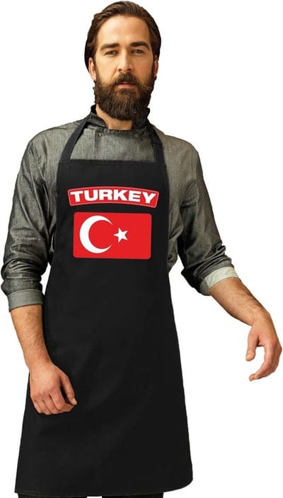 Keukenschort - Barbecueschort - Vlag Turkije - zwart - heren en dames - Landen supporters - Gerechten - Avond