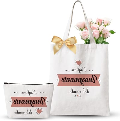 Set van 2 Tote Bags met klein zakje - Cadeau voor Moeder, Oma, Vriendin - 100% Katoen, Milieuvriendelijk