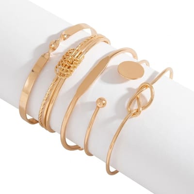 5 Goudkleurige armbanden set voor dames – minimalistische bangle armbanden met diverse designs