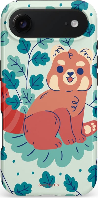 Casetastic hoesje geschikt voor Apple iPhone Air - MagSafe - Dubbellaagse bescherming - Rode panda tuin - Fashion Case - Lichtgrijs Petrol Koraal Crème