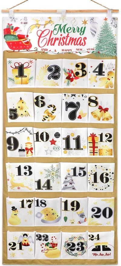 Dailygoods- Adventskalender 2025 - Herbruikbare Stoffen - 24 Zakken - Aftelkalender Kerstmis - Decoratie voor Muur - Vleugje Warmte