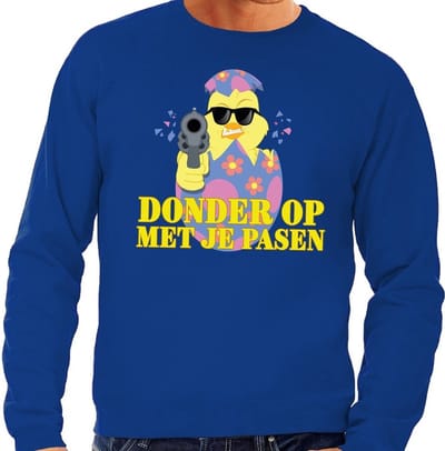 Fout Paas sweater blauw donder op met je Pasen voor heren - Pasen trui S