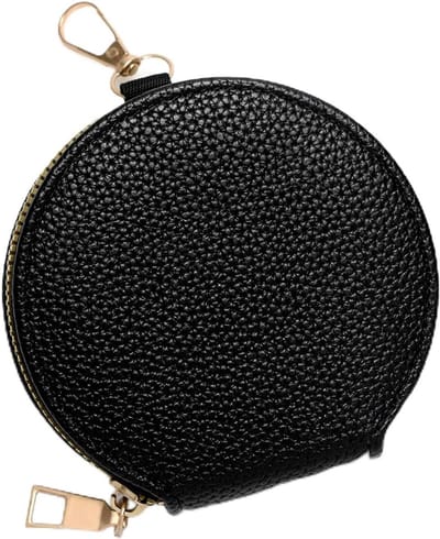 Dames portemonnee - Kleine portemonnee - Ronde Mini Portemonnee voor Dames - Vintage PU Lederen Muntzakje met Sleutelhanger - Compacte Portemonnee voor Pasjes en Sleutels - zwart - Waterdicht