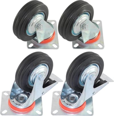 Set van 4 Zwenkwielen Transportwielen - Ø 100 mm - 2 x met - 2 x Zonder Rem