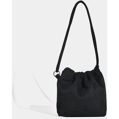 Vintage Rode Suède Emmer Tas Dames Niche Sleutelhanger Trekkoord Mond Crossbody Tas zwart