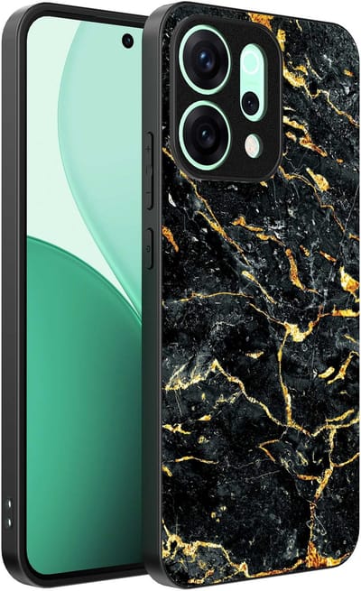 Geschikt voor Oppo Reno 14 Telefoonhoesje met Zwart Goud Marmer Opdruk - TPU Backcover Case Black Gold Marble Design - Zwart Goud - Smartphonica geschikt voor Oppo Reno 14