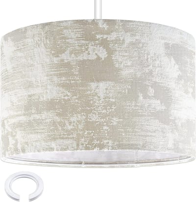 Stoffen Lampenkap in Retrostijl Ø 40 x 25 cm met E27 naar E14 Adapterring voor Hanglampen en Plafondlampen, Ideaal als Vervangende Lampenkap (Wit)