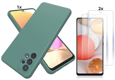 Hoesje Geschikt Voor Samsung Galaxy A52 Hoesje Soft Nano Silicone Backcover Gel Donkergroen Met 2x Glazen Screenprotector