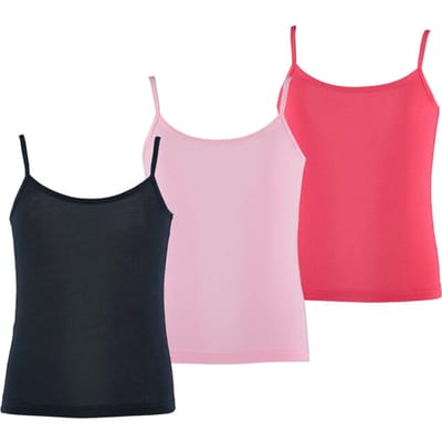 Apollo Meisjes Bamboe Singlet Hemden 3-Pack Blauw Roze Rood Spaghettibandjes Onderhemd - Maat  158/164