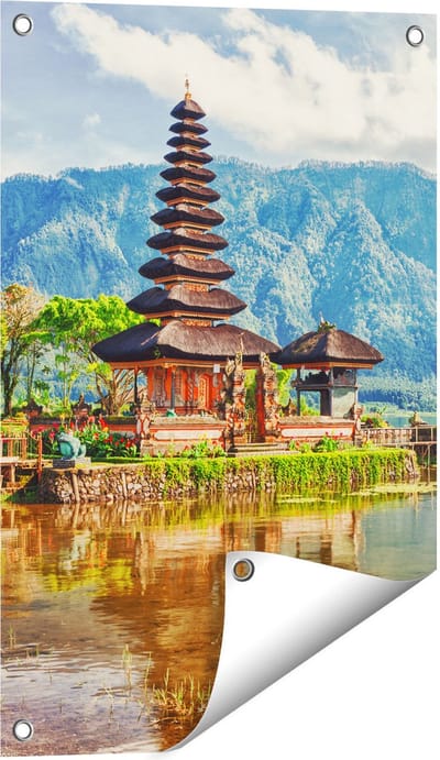 Gards Tuinposter Pura Tempel in Bali op het meer Beratan - 40x60 cm - Tuindoek - Tuindecoratie - Wanddecoratie buiten - Tuinschilderij