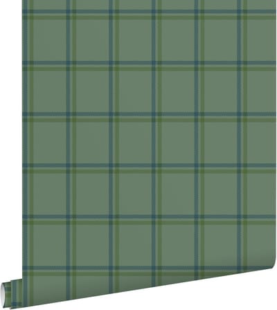 ESTAhome behang ruiten donkergroen en blauw - 50 x 900 cm - 132163