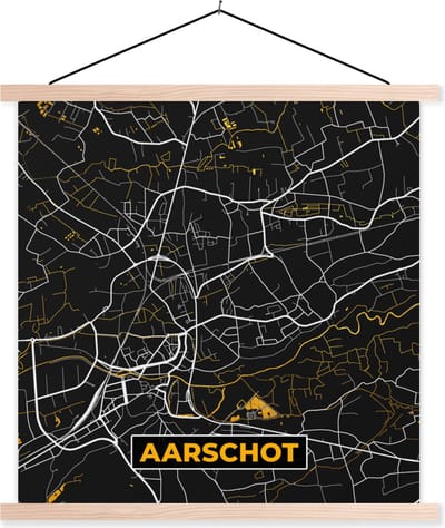 Posterhanger incl. Poster 40x40 cm - Schoolplaat - Stadskaart - Aarschot - Plattegrond - Kaart - Goud - Textielposter - Blanke latten - Stadskaart