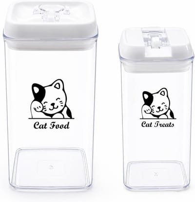 Opslagdozen voor kattenvoer - Set van 2 luchtdichte plastic dozen voor kattenvoer en traktaties - BPA-vrij en transparant