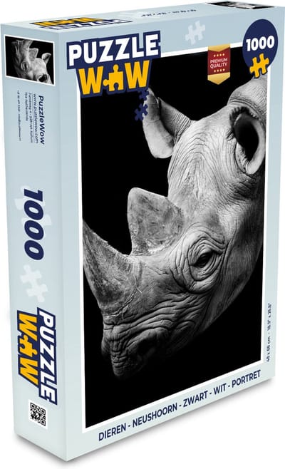 Puzzel Dieren - Neushoorn - Zwart - Wit - Portret - Legpuzzel - Puzzel 1000 stukjes volwassenen