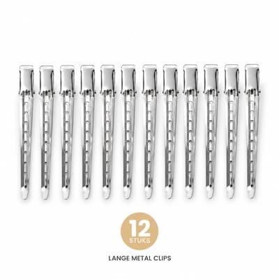 Haar in Stijl® 12 Metal Clips Chrome - Haarklemmen - Platbek Clips 8.5 cm
