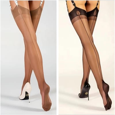 Bas Haut de Cuisse en Polyamide de Luxe 80% pour Femmes, 8 Deniers, Couleur Unie, Maille, Couture Arrière, Élégant & Sexy One Size brown